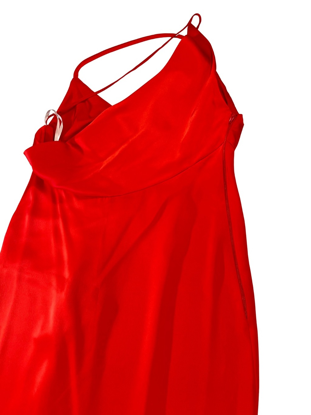 ASOS Red Satin Asymmetrical Midi Dress with Draped Front - Picture 6 of 10